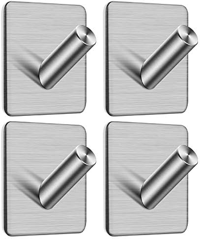 5 Pack Stainless Steel Hooks, 3M Self Adhesive Wall Hooks for Towel Robe Key Rack Coat Hanger Bathroom Kitchen Organizer Hooks with Brushed Finish (5)