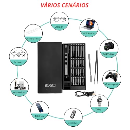 Kit Conjunto Chave de Precisão Elétrica 32 Bits Sem Fio Recarregável Portátil USB Manutenção Celular