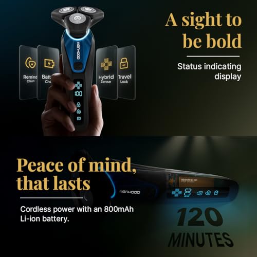 Image of MENHOOD Pro Shaver for Men 3D HexBlade Rotary Electric Shaver Nano Cut Precision Wet Dry 100% Waterproof Adaptive Motor 3 Modes 120 Min Runtime MagConnect Head LED Display