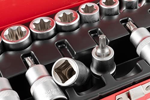 EDA Jogo De Soquetes Torx Cromo Vanádio Eda Prateado/ Vermelho 16 Peças