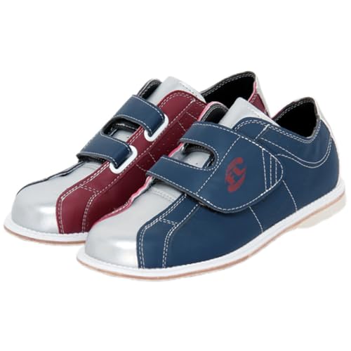 Wizeny Mens Touch Fastening Bowling Shoes Lightweight Lawn Bowls Shoes Comfortable Non-Slip Leather Fashion Large Size Indoor,Red Silver Blue,12.5