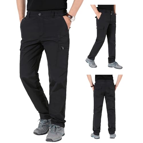 Aotoyou Wanderhose Herren Hose Wasserdicht Cargohose Schnelltrocknend Outdoorhose Softshellhose Trekkinghose Funktionshose Männer mit 6 Taschen, Schwarz XL