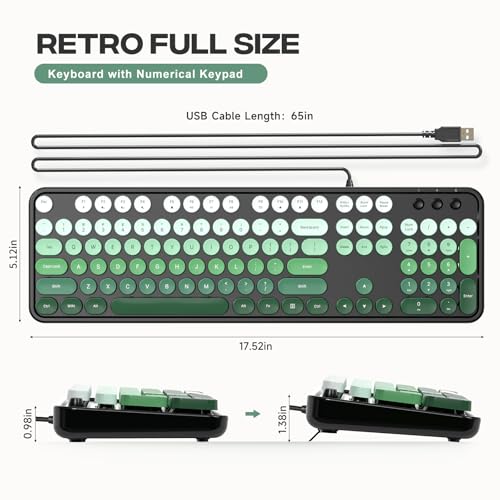 Image of MOFII Computer Keyboard Wired,Round Key Retro Typewriter Keyboard Full Size | USB Plug and Play, for Laptop, PC, Desktop, Windows (Black Green Gradient Color)