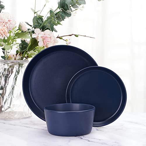 12 Piece Dinnerware Set, Stoneware Dish Set Service For 4, Kitchen Plates And Bowls Set,Blue Dinnerware Set #TOP3