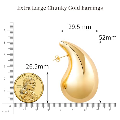Image of Apsvo Chunky 14K Gold Plated Hoop Earrings for Women, Lightweight Waterdrop Hollow Open Hoops, Hypoallergenic Dupes Earrings