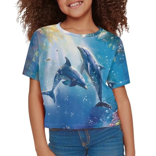 Image of Girls Crop Tops Cute Short Sleeve Shirts Fashion Tees for Kids Casual Crewneck Blouses Size 8-16 Years