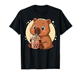 Lindo Capybara Kawaii Anime Bebiendo Té Burbuja Niña Niños Camiseta