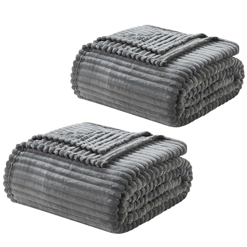 Image of Nestl Grey Throw Blanket for Couch - Cozy Warm Fuzzy Blankets for Women, Set of 2 Small Fleece Throws for Girls - Gray, 50 x 60 Inches