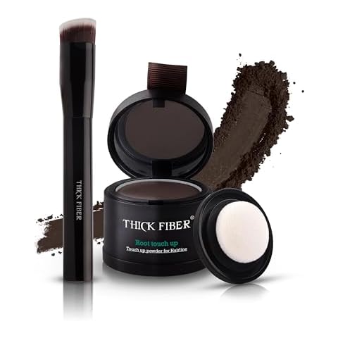 THICK FIBER Root Touch Up Powder - Water & Sweat Resistant Hair Loss Concealer Set for Thinning Hair Women, Includes Brush (Dark Brown) Cover