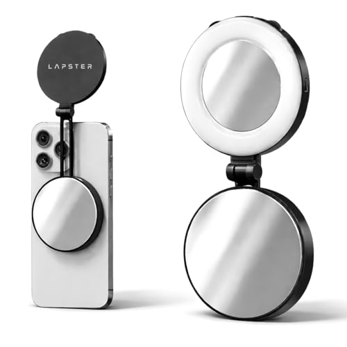 Image of Lapster Luma Flex Magnetic Selfie Ring Light with Makeup Mirror, 3 Color Modes, 360 Rotatable, Type-C Rechargeable, for Phone, Laptops, Tablets & Other Gadgets