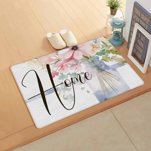 Floral Spring Antifatigue Kitchen Bath Door Mat Cushioned Runner Rug,Washable Welcome Floor Sink Mat,Waterproof & Non-Slip Standing Doormat for Kitchen,Spring Summer Bottle Flower White 24