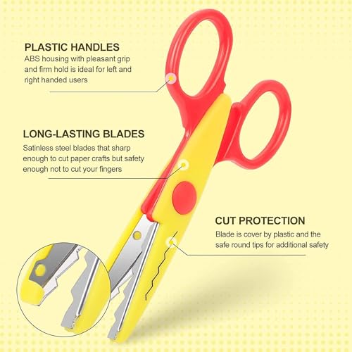 Image of KRAFTMASTERS 2 Pieces Art and Craft Kids Zig Zag Scissors, Safety Design Pattern Scissors for Kids Toddler Adults, Crafting Scrapbooking Supplies for School, 5.25x2.53 Inches, Assorted