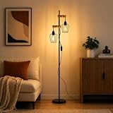 ZMH Lampadaire Salon Bois et Métal – Vintage Industriel, Lampadaire sur Pied pour Salon/Chambre, Sans Ampoule
