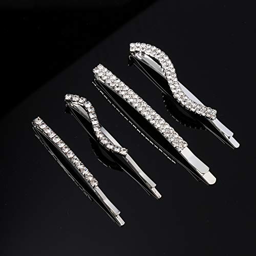 Folansy 16 Pieces Clear Rhinestone Bobby Pin Crystal Hair Pin Metal Hair Clips Decorations For Lady Women Girls,4 Styles Silver #TOP2