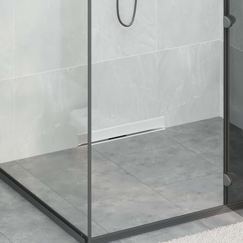 Desagüe de ducha para montaje en pared, 50 cm, acero inoxidable 304, moderno canal de ducha para duchas a ras de suelo, plateada, embaldosable, altura regulable con gancho de desagüe