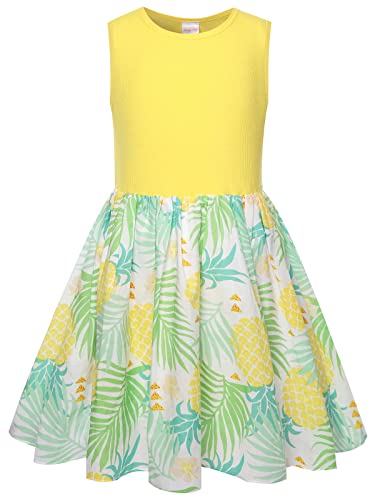 BONNY BILLY Vestido Niña Verano Casual Fiesta Playa Evasé Corto Estampado Piña Sin Mangas 10-11 Años Amarillo