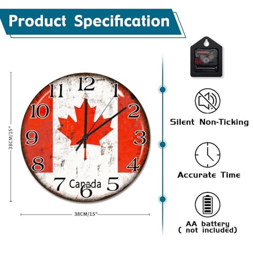 Horloge murale Canada 38cm vintage et silencieuse pour salon - 7