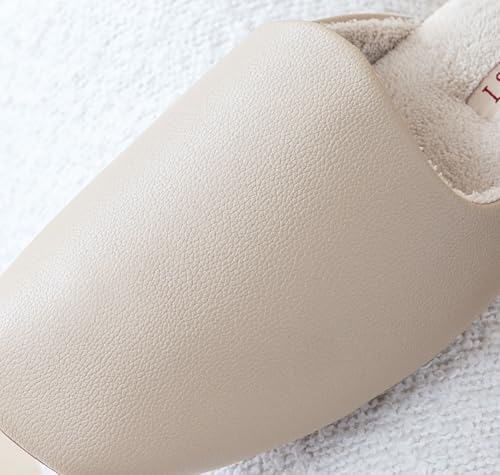 Luxurious Coral Fleece Mules for Women Men Closed-Toe Silent PU Leather Slippers Elegant House Shoes Sandals2