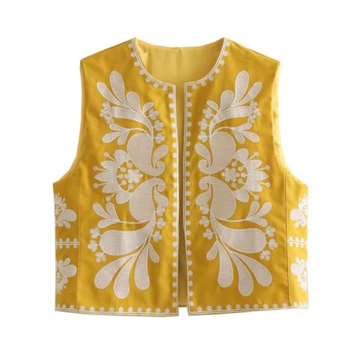CYee Women Boho Floral Vest Vintage Flower Embroidered Waistcoat Top Sleeveless Shirts Fairycore Cottagecore Cardigan