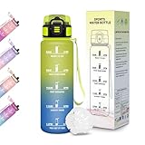 Motswedi Botella Agua Niños, 500ml sin BPA, Botella de Agua, Antifugas con Cierre Seguro, Incluye Marcas de Tiempo y Diseño Infantil, para Escuela, Deportes y Camping - Amarillo&Azul