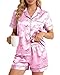 BiueLetter Womens Satin Silk Pajamas Set Soft Loungewear Pjs 2 Piece Button Down Short Sleeve Notch Collar Sleepwear