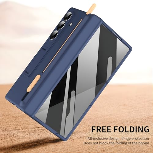 Image of Premium Hybrid Case Compatible with Samsung Galaxy Z Fold 6- S Pen Compatible, Tempered Glass Protector, Built-in Kickstand & Anti-Scratch Comfortable Grip (Blue, Samsung Galaxy Z Fold 6)