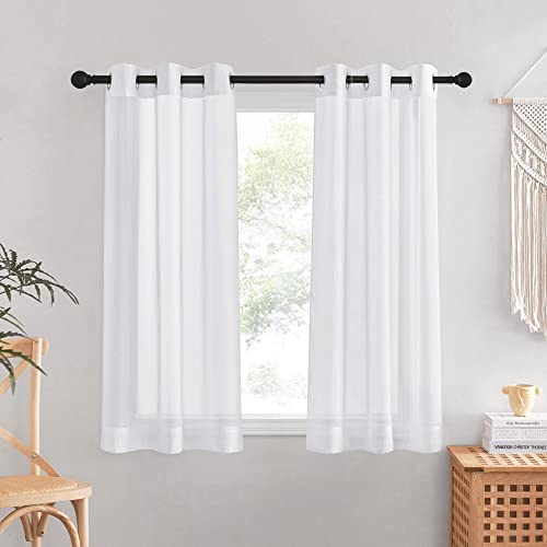 Image of NICETOWN Sheer Small Curtains 48 inch Length 2 Panels, Grommet Short Curtains Voile Textured Soft and Lightweight Window Treatments for Kitchen /Cafe, W37 x L48, White, 2 Pieces