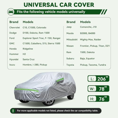Image of AUQDD 6-Layers Premium Truck Car Cover Waterproof All Weather Weatherproof UV Sun Protection Snow Dust Storm Resistant Outdoor Exterior Custom Form-Fit Full Padded Car Cover with Straps 180 inch-206 inch K12