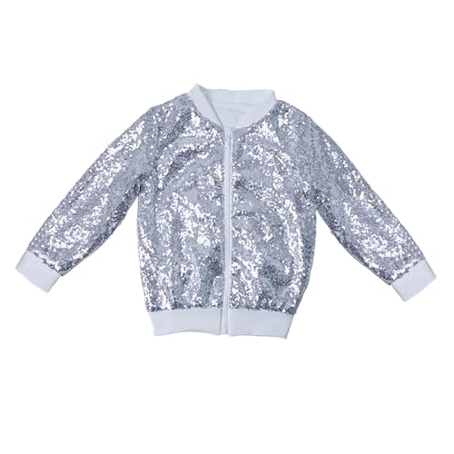 Betadog Girls Sequin Bomber Jacket with Pockets Lightweight Zipper Long Sleeve Jackets for Kid, Girl Sequin