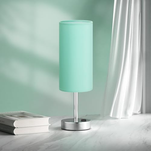 Teal Touch Bedside Lamps for Bedroom - Small Coastal Nightstand Lamp with USB-C and USB A Charging Ports, 3 Way Dimmable Control Table Lamp for Office, Dorm with Fabric Shade Silver Base - Image 5