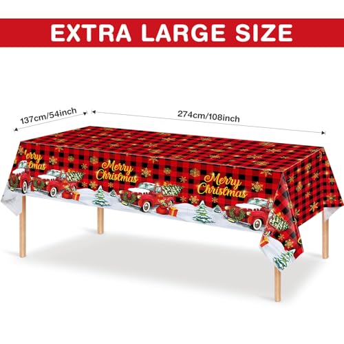 Tiamon 3 Pack Christmas Red Truck Tablecloths Decor Plastic Xmas Party Table Covers Retro Merry Christmas Tree Farm Print Party Supplies Xmas Winter Holiday B'day Party Decor, 54''x108'' (Plaid) – Image 3