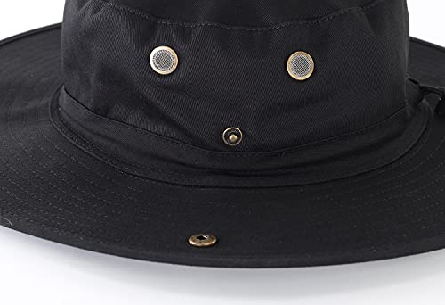 Llmoway Women Sun Hat Uv Protection Foldable Large Brim Bucket Hat Cotton Safari Hunting Hat Black #TOP3