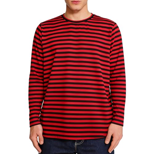 Camiseta azul y blanca a rayas Tshirt para hombre, camiseta de manga larga negra, camisa de pescador de manga larga para hombres, rojo y negro, M