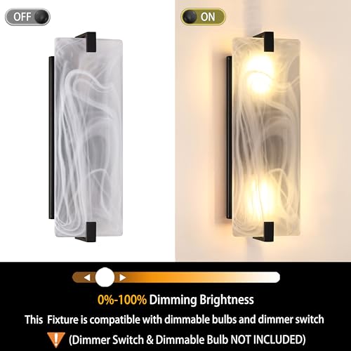 Image of 2 Pack 2 Light 15.7 inch Frosted Glass Bathroom Wall Sconce Modern Concise Style Wall Light Fixture,Black Finish for Bedroom Hallway Bedside