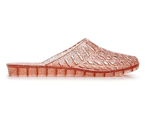 Image of Womens Jelly Shoes, White Jellies Sandals Glitter Clear Flats Slip On Summer Beach Slippers Transparent Closed Toe Soft Slide