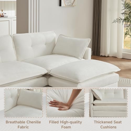 Image of Amsleekey 111.5 inch U-Shaped Chenille Sectional Sofa, Beige