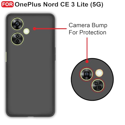 Image of CEDO Back Cover for OnePlus Nord CE 3 Lite (5G) | Camera Bump Protection & Inner Velvet Fabric Lining | Ultra Slim Matte Soft Rubberised Case Cover (Black)