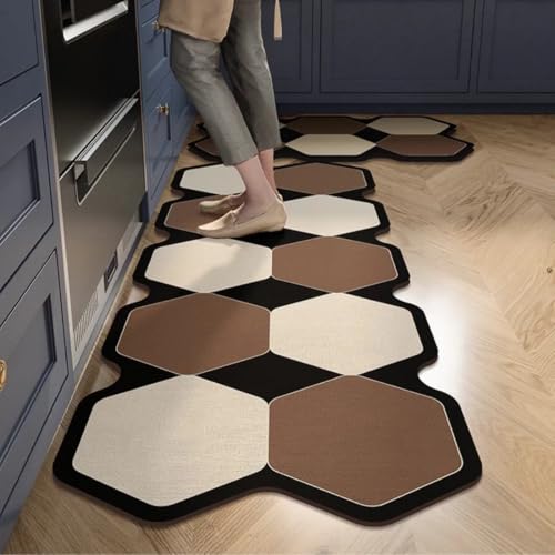 Image of Kitchen Anti Slip Mat for Floor, Waterproof Washable Kitchen Mats, Non Slip Kitchen Floor Mats for Home, Soft Mats for Kitchen, Kitchen Mats for Floor Anti Slip (Fancy Brown HEXAGONE)