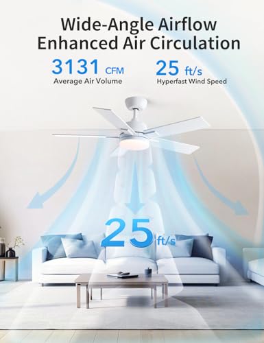 Image of Rayqueen 42 Inch White Ceiling Fans with Lights and Remote,Includes Downrod