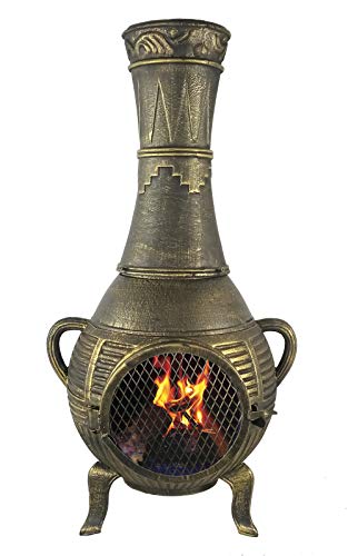 The Blue Rooster CAST Aluminum Pine Chiminea in Gold Accent