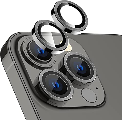 Image of Compatible for iPhone 13 Pro /iPhone 13 Pro Max Camera Lens Protector Bling, 9H Tempered Glass Camera Cover Screen Protector Metal Ring Decoration Accessories Black