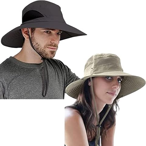 GearTOP UPF 50+ Wide Brim Sun Hat Khaki & Fishing Hat Outdoor Sun Protection Hats Men & Women Air Dark Grey Bundle Cover