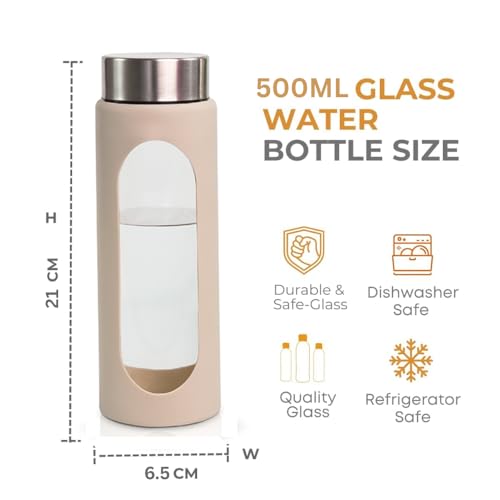 Image of Glassbunny 500ml Glass Water Bottle with Silicone Sleeve, BPA Free, Leak-Proof Stainless Steel Lid, Reusable Drinking Bottle for Hot & Cold, Ideal for Hiking Travel Gym & Office