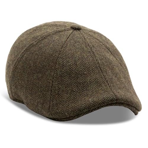 The Original Boston Scally Cap - Insulated Peaky Newsboy Flat Cap - 8 Panel Poly Wool Fitted Hat for Men - Cedar Moss - ML