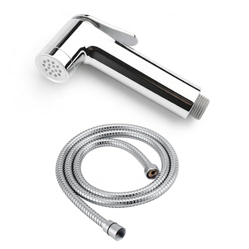 NatureSculpt Alcachofa de ducha móvil para camping con manguera de 1,2 m, suministro de agua ajustable, para autocaravana, Vanlife y fregaderos de exterior, compacto, portátil, ABS resistente (cromo)