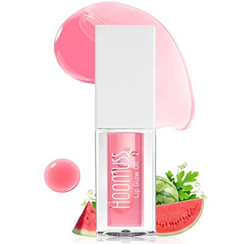 Hoomuss Lip Oil Hydrating Lip Glow Oil, Treansparent Toot Plumpimg Lip Oil Tinted Lip Balm Long Lasting Non Sticky Big Brush Lip Gloss (Watermeleon) #TOP21