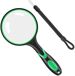 Vicloon Magnifying Glass 10X, Handheld Reading Magnifier Set with Hanging Rope and Rubber Handle, 75mm Magnifying Lens Handheld Magnifying Glass for Observation Reading Book Fault Finding Green