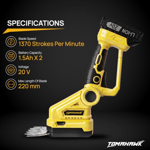 Image of TOMAHAWK CHT-20A 20V Cordless Hedge Trimmer with 1.5Ah Battery | 24 inch Dual Action Blade | Lightweight Handheld Grass & Shrub Cutter | Tool-Free Blade Change Garden Trimmer