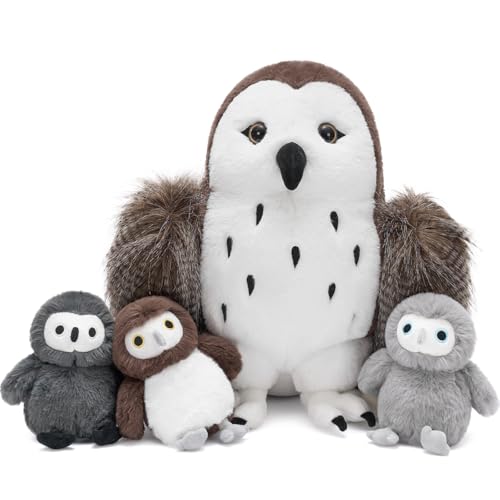 Image of Owl Stuffed Animal with 3 Babies,18 inch Barn Owl Plush, Brown