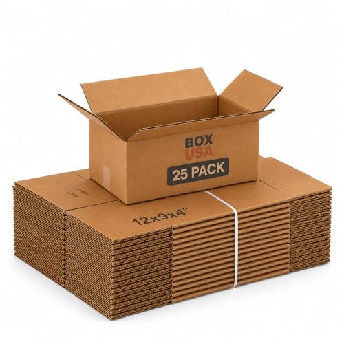 BOX USA Shipping Boxes Medium 12'L x 9'W x 4'H 25-Pack - Corrugated Cardboard Box for Moving, Mailing, Packing, Packaging and Storage